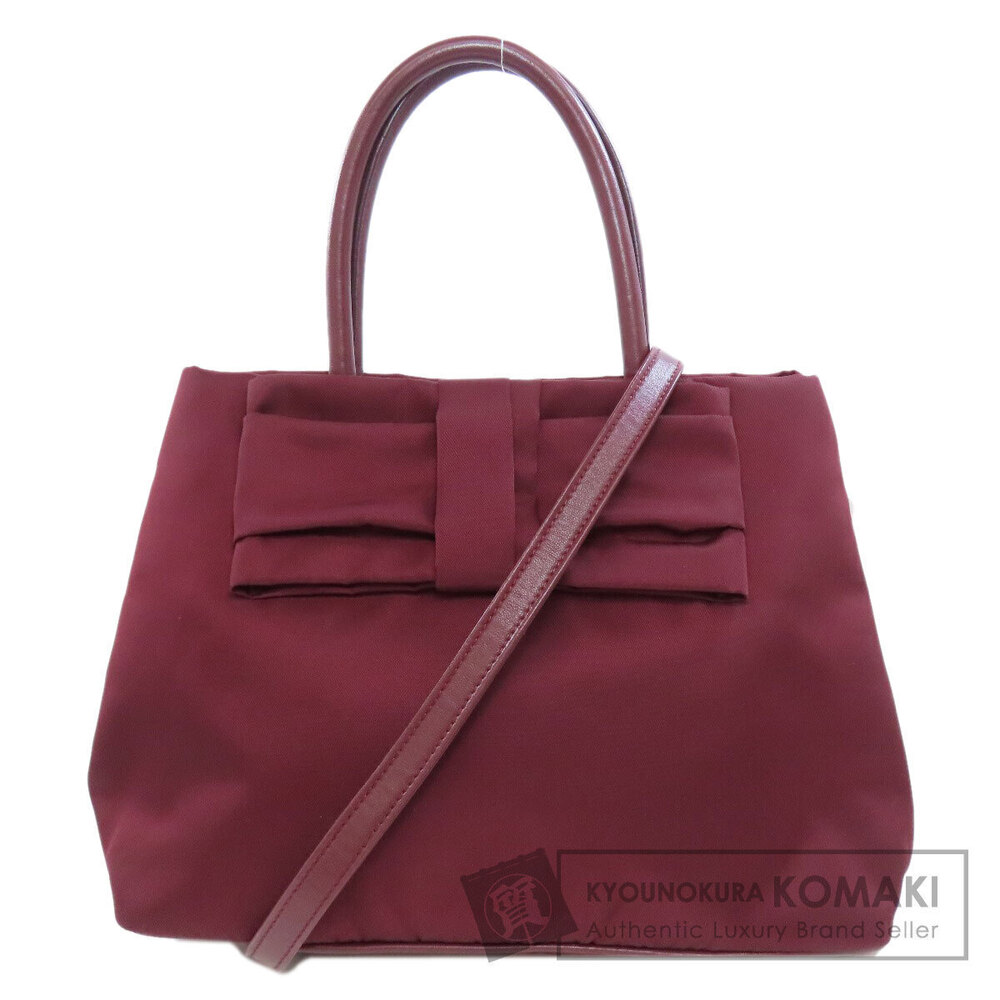 Prada Red Handbag Motif Bow Rion - Picture 2 of 11